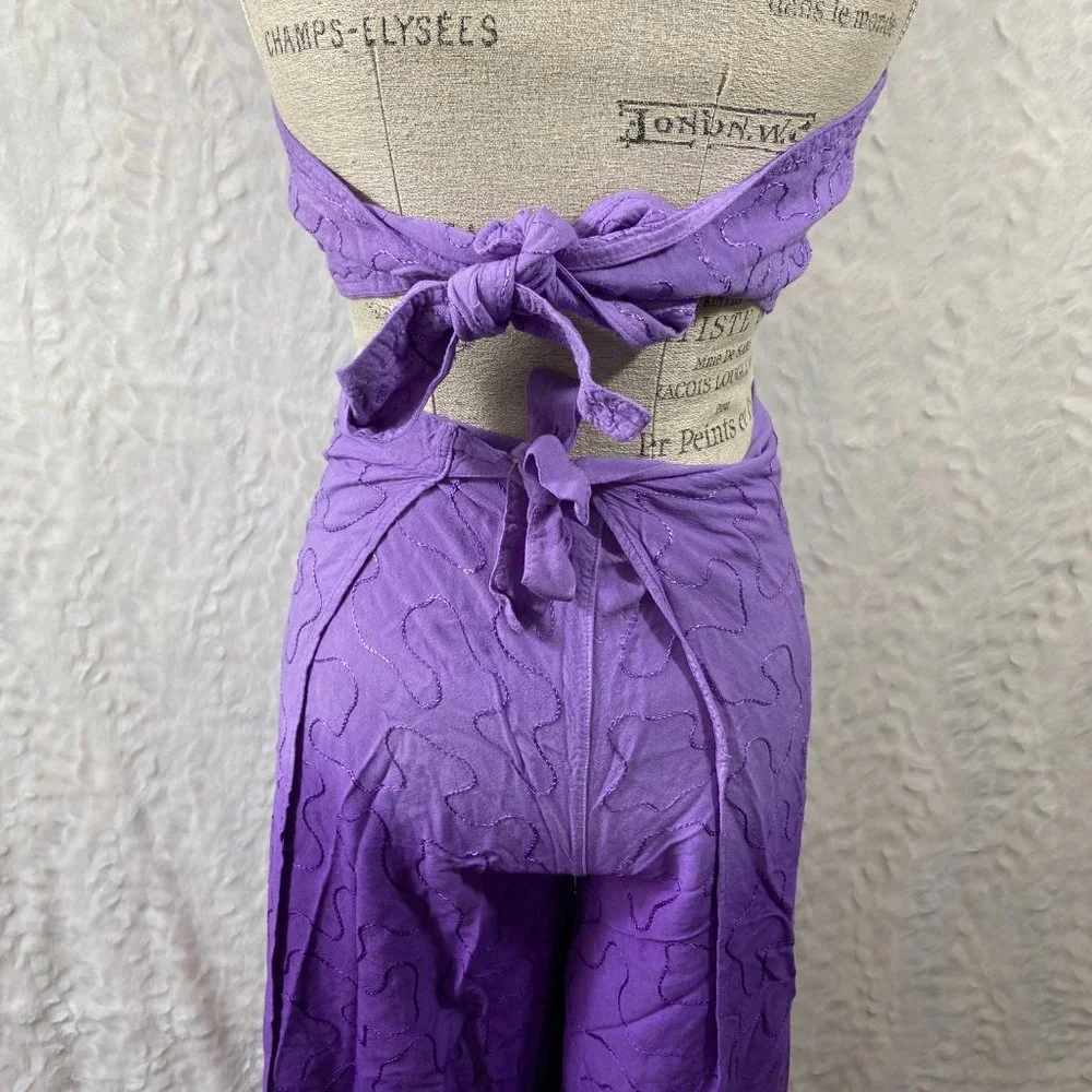 Vintage 2 piece wrap palazzo pants with Halter top Made in India 100% Rayon - Picture 6 of 10